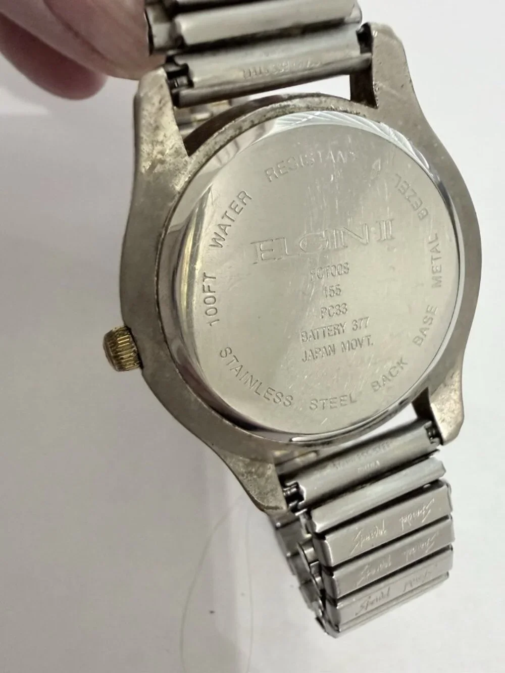 Vintage Elgin II Men's Watch Stainless Stretch Speidel Band Fair Needs Battery